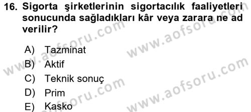 Finansal Kurumlar Dersi 2016 - 2017 Yılı 3 Ders Sınav Soruları 16. Soru
