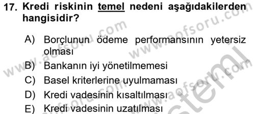 Finansal Kurumlar Dersi 2016 - 2017 Yılı 3 Ders Sınav Soruları 17. Soru