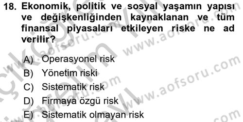 Finansal Kurumlar Dersi 2016 - 2017 Yılı 3 Ders Sınav Soruları 18. Soru