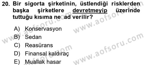 Finansal Kurumlar Dersi 2016 - 2017 Yılı 3 Ders Sınav Soruları 20. Soru