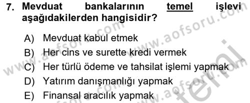 Finansal Kurumlar Dersi 2016 - 2017 Yılı 3 Ders Sınav Soruları 7. Soru