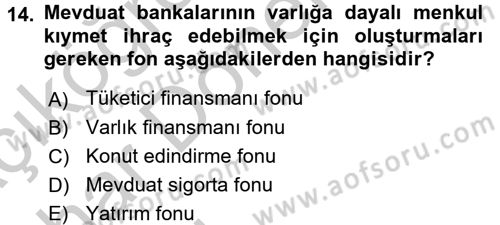 Finansal Kurumlar Dersi 2016 - 2017 Yılı (Vize) Ara Sınav Soruları 14. Soru