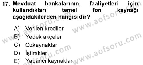 Finansal Kurumlar Dersi 2016 - 2017 Yılı (Vize) Ara Sınav Soruları 17. Soru