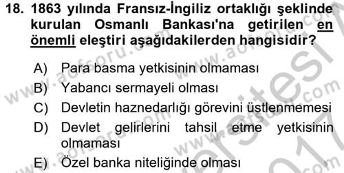 Finansal Kurumlar Dersi 2016 - 2017 Yılı (Vize) Ara Sınav Soruları 18. Soru