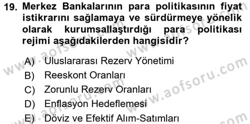 Finansal Kurumlar Dersi 2016 - 2017 Yılı (Vize) Ara Sınav Soruları 19. Soru