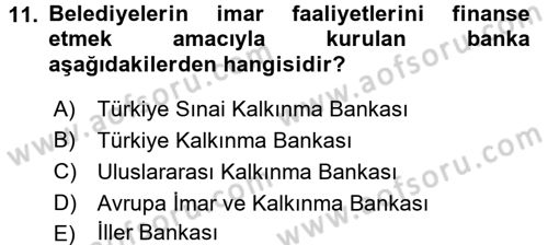 Finansal Kurumlar Dersi 2017 - 2018 Yılı 3 Ders Sınavı 11. Soru