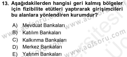 Finansal Kurumlar Dersi 2017 - 2018 Yılı 3 Ders Sınavı 13. Soru