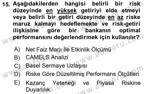 Finansal Kurumlar Dersi 2017 - 2018 Yılı 3 Ders Sınavı 15. Soru