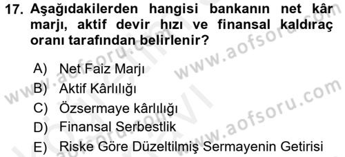 Finansal Kurumlar Dersi 2017 - 2018 Yılı 3 Ders Sınavı 17. Soru