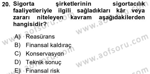 Finansal Kurumlar Dersi 2017 - 2018 Yılı 3 Ders Sınavı 20. Soru