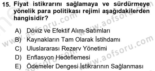 Finansal Kurumlar Dersi 2017 - 2018 Yılı (Vize) Ara Sınavı 15. Soru