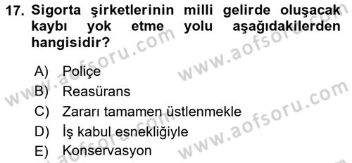 Finansal Kurumlar Dersi 2018 - 2019 Yılı 3 Ders Sınavı 17. Soru