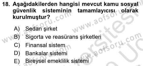 Finansal Kurumlar Dersi 2018 - 2019 Yılı 3 Ders Sınavı 18. Soru