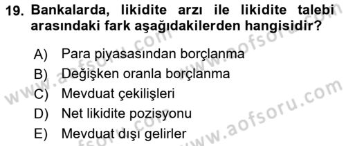 Finansal Kurumlar Dersi 2018 - 2019 Yılı 3 Ders Sınavı 19. Soru