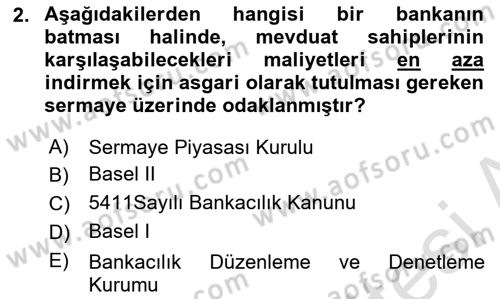 Finansal Kurumlar Dersi 2018 - 2019 Yılı 3 Ders Sınavı 2. Soru