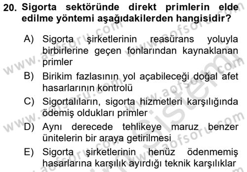 Finansal Kurumlar Dersi 2018 - 2019 Yılı 3 Ders Sınavı 20. Soru