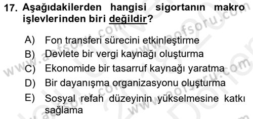 Finansal Kurumlar Dersi 2018 - 2019 Yılı (Final) Dönem Sonu Sınav Soruları 17. Soru