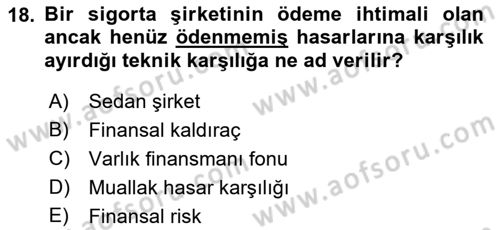 Finansal Kurumlar Dersi 2018 - 2019 Yılı (Final) Dönem Sonu Sınav Soruları 18. Soru