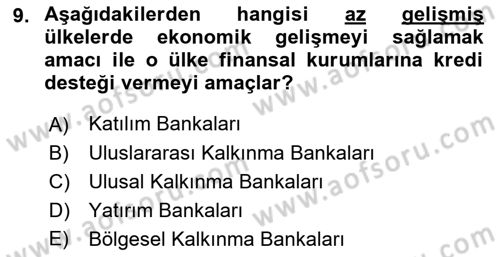 Finansal Kurumlar Dersi 2018 - 2019 Yılı (Final) Dönem Sonu Sınav Soruları 9. Soru