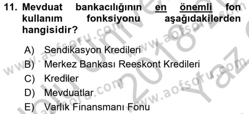 Finansal Kurumlar Dersi 2018 - 2019 Yılı Yaz Okulu Sınav Soruları 11. Soru