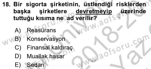 Finansal Kurumlar Dersi 2018 - 2019 Yılı Yaz Okulu Sınav Soruları 18. Soru