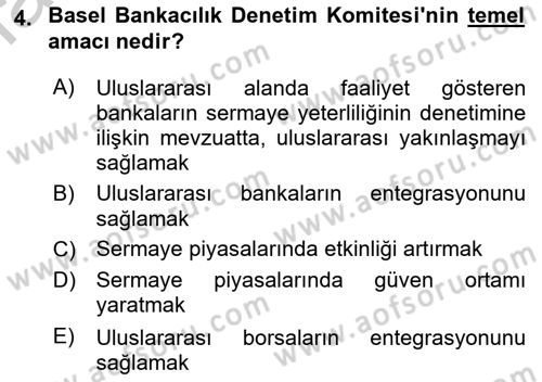 Finansal Kurumlar Dersi 2018 - 2019 Yılı Yaz Okulu Sınav Soruları 4. Soru