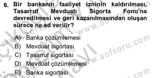 Finansal Kurumlar Dersi 2018 - 2019 Yılı Yaz Okulu Sınav Soruları 6. Soru