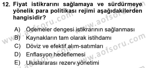 Finansal Kurumlar Dersi 2021 - 2022 Yılı (Vize) Ara Sınavı 12. Soru