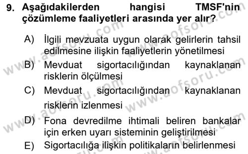 Finansal Kurumlar Dersi 2021 - 2022 Yılı (Vize) Ara Sınavı 9. Soru