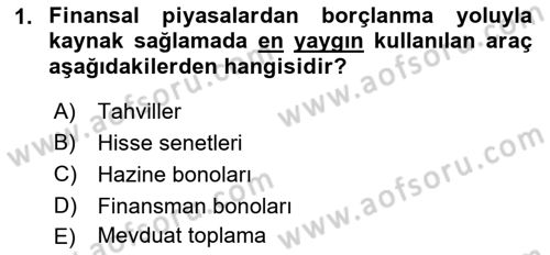 Finansal Kurumlar Dersi 2021 - 2022 Yılı (Final) Dönem Sonu Sınavı 1. Soru