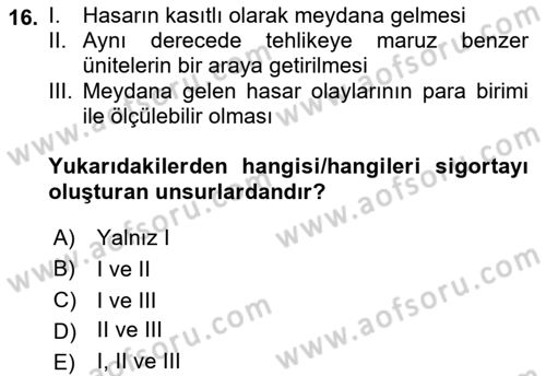 Finansal Kurumlar Dersi 2021 - 2022 Yılı (Final) Dönem Sonu Sınavı 16. Soru