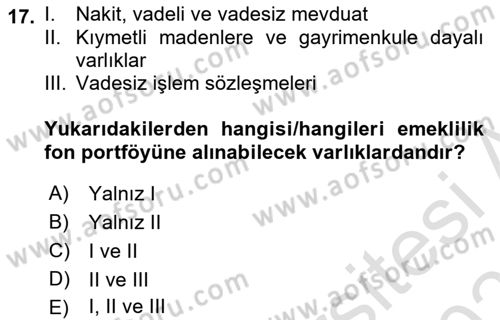 Finansal Kurumlar Dersi 2021 - 2022 Yılı (Final) Dönem Sonu Sınavı 17. Soru