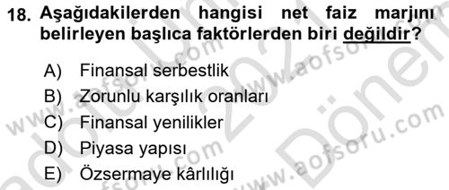 Finansal Kurumlar Dersi 2021 - 2022 Yılı (Final) Dönem Sonu Sınavı 18. Soru