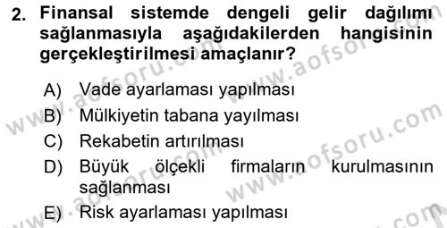 Finansal Kurumlar Dersi 2021 - 2022 Yılı (Final) Dönem Sonu Sınavı 2. Soru