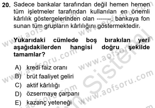 Finansal Kurumlar Dersi 2021 - 2022 Yılı (Final) Dönem Sonu Sınavı 20. Soru