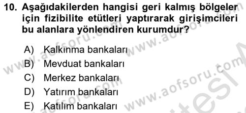 Finansal Kurumlar Dersi 2021 - 2022 Yılı Yaz Okulu Sınavı 10. Soru