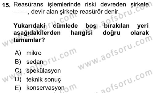 Finansal Kurumlar Dersi 2021 - 2022 Yılı Yaz Okulu Sınavı 15. Soru