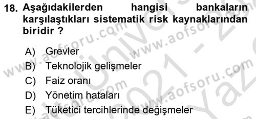 Finansal Kurumlar Dersi 2021 - 2022 Yılı Yaz Okulu Sınavı 18. Soru