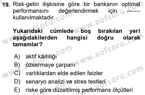 Finansal Kurumlar Dersi 2021 - 2022 Yılı Yaz Okulu Sınavı 19. Soru