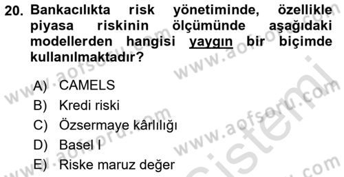 Finansal Kurumlar Dersi 2021 - 2022 Yılı Yaz Okulu Sınavı 20. Soru