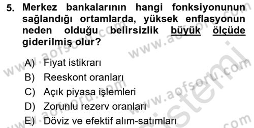 Finansal Kurumlar Dersi 2021 - 2022 Yılı Yaz Okulu Sınavı 5. Soru