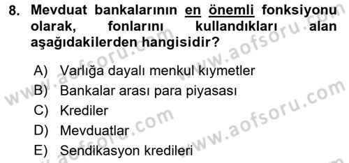 Finansal Kurumlar Dersi 2021 - 2022 Yılı Yaz Okulu Sınavı 8. Soru