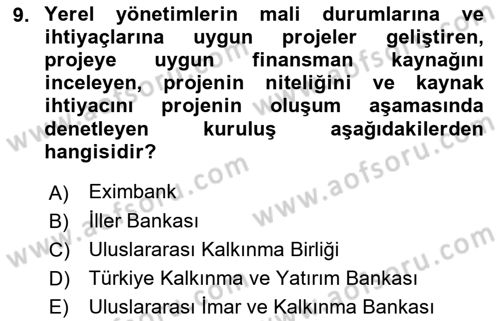 Finansal Kurumlar Dersi 2021 - 2022 Yılı Yaz Okulu Sınavı 9. Soru