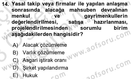 Finansal Kurumlar Dersi 2022 - 2023 Yılı Yaz Okulu Sınavı 14. Soru