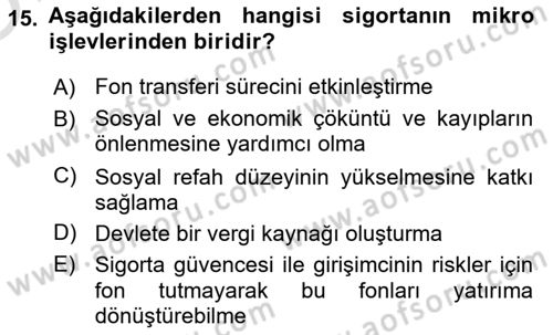 Finansal Kurumlar Dersi 2022 - 2023 Yılı Yaz Okulu Sınavı 15. Soru