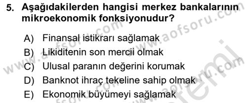 Finansal Kurumlar Dersi 2022 - 2023 Yılı Yaz Okulu Sınavı 5. Soru