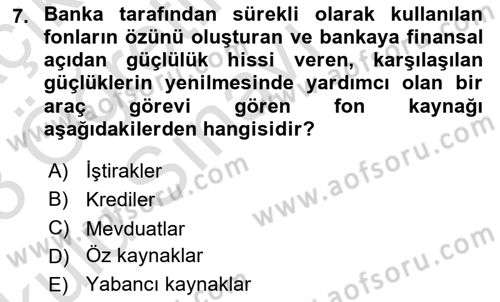 Finansal Kurumlar Dersi 2022 - 2023 Yılı Yaz Okulu Sınavı 7. Soru