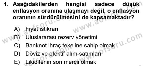 Finansal Kurumlar Dersi 2023 - 2024 Yılı (Vize) Ara Sınav Soruları 1. Soru