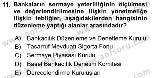 Finansal Kurumlar Dersi 2023 - 2024 Yılı (Vize) Ara Sınav Soruları 11. Soru