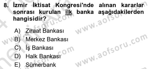 Finansal Kurumlar Dersi 2023 - 2024 Yılı (Vize) Ara Sınav Soruları 8. Soru
